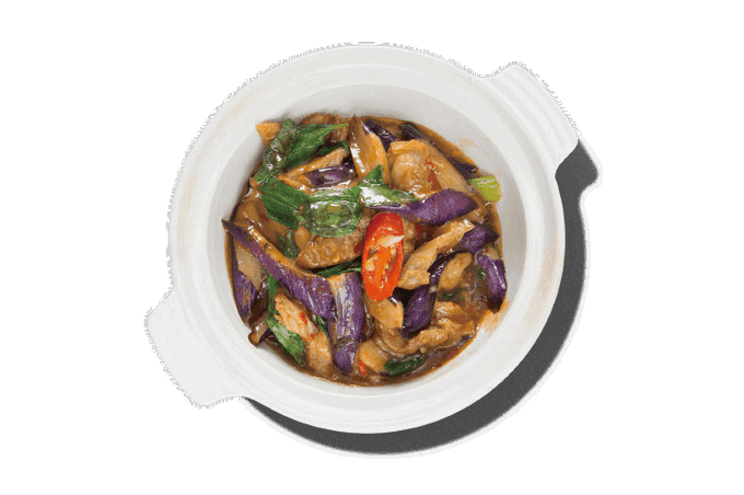 Eggplant and Large Intestine Heads in Clay Pot