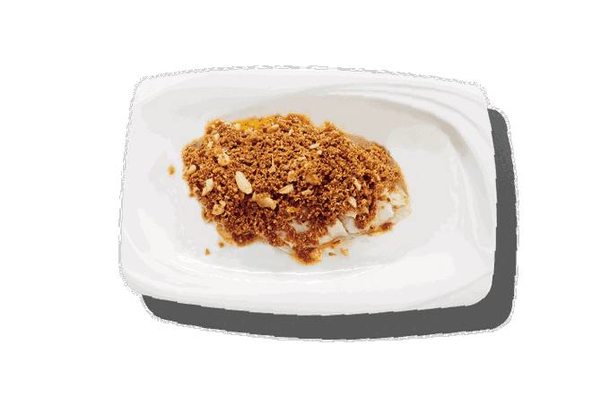 Steamed Halibut topped with Soybean Crumbs