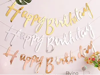 連體happy birthday燙金生日快樂橫幅拉旗[三款顏色供選擇]