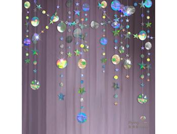 星星圓片拉花[炫彩色] 總繩長：約300公分