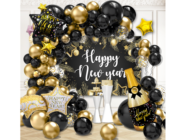 氣球鏈套装-新年2026[黑金happy new year掛布]