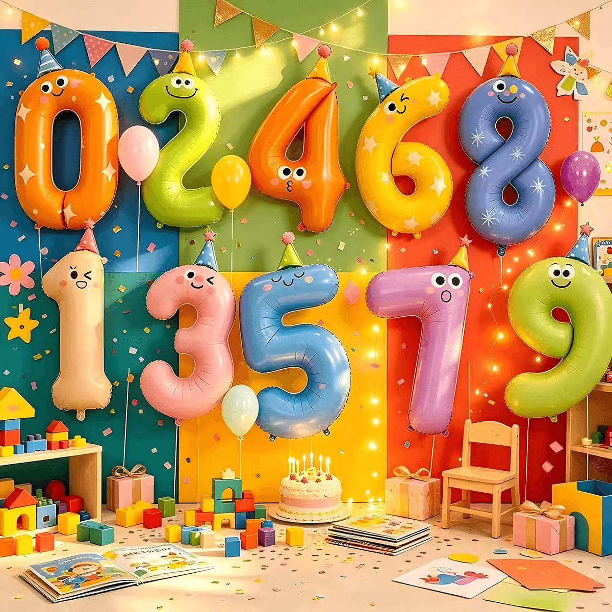 兒童生日寫真氣球_阿拉伯數字_生日帽數字0~9氣球_1到9歲成長紀錄