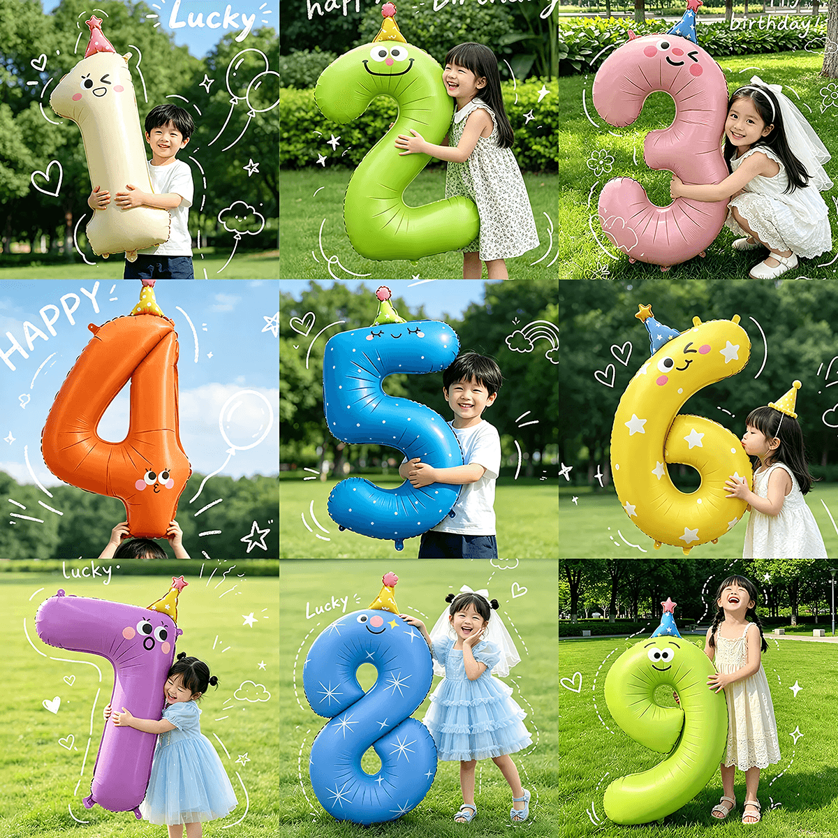 兒童房生日佈置氣球_阿拉伯數字_生日帽數字0~9氣球_溫馨室內派對