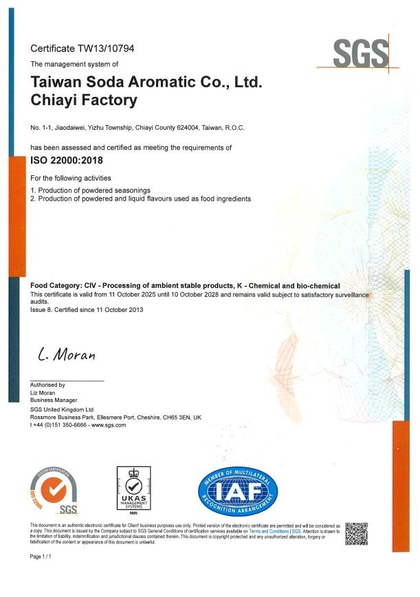 Certificate (ISO 22000)