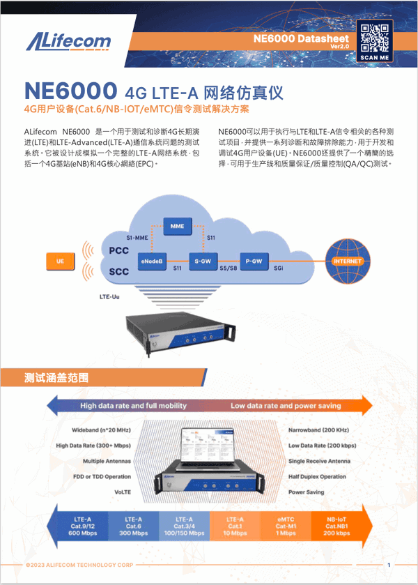 NE6000 LTE-A Network Emulator Brochure簡中