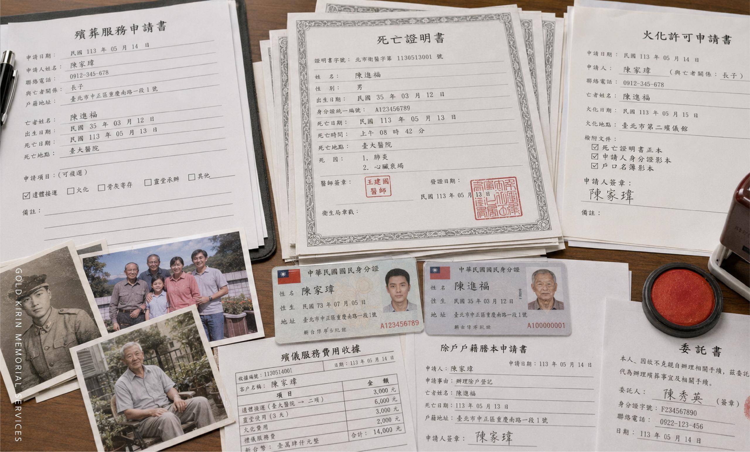 金麟生命身後事辦理指南:準備死亡證明書、除戶謄本與身分證文件辦理殯葬與火化手續